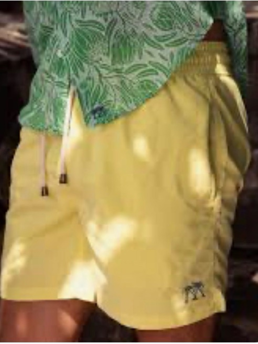 Pink House Mustique Men's Swim Shorts Yellow Palm Tree Logo Size 34 Trunks